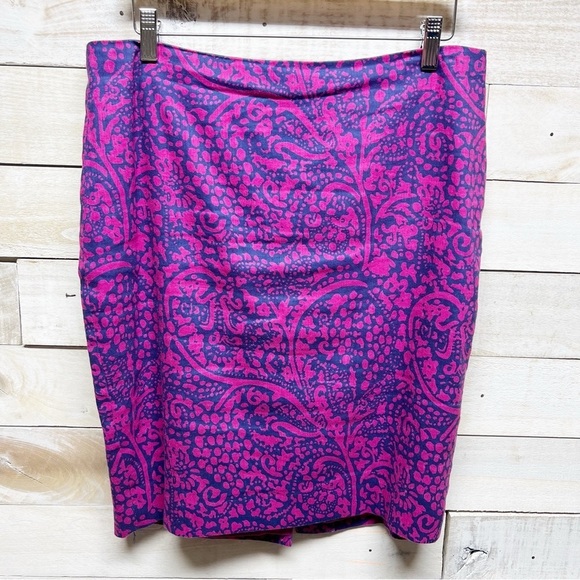 Ann Taylor Pencil Skirt Womens Petite 12P Linen Stretch Purple Paisley Print - Picture 3 of 11